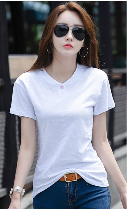 Áo cổ trụ 1 nút tay ngắn thời trang Hàn Quốc