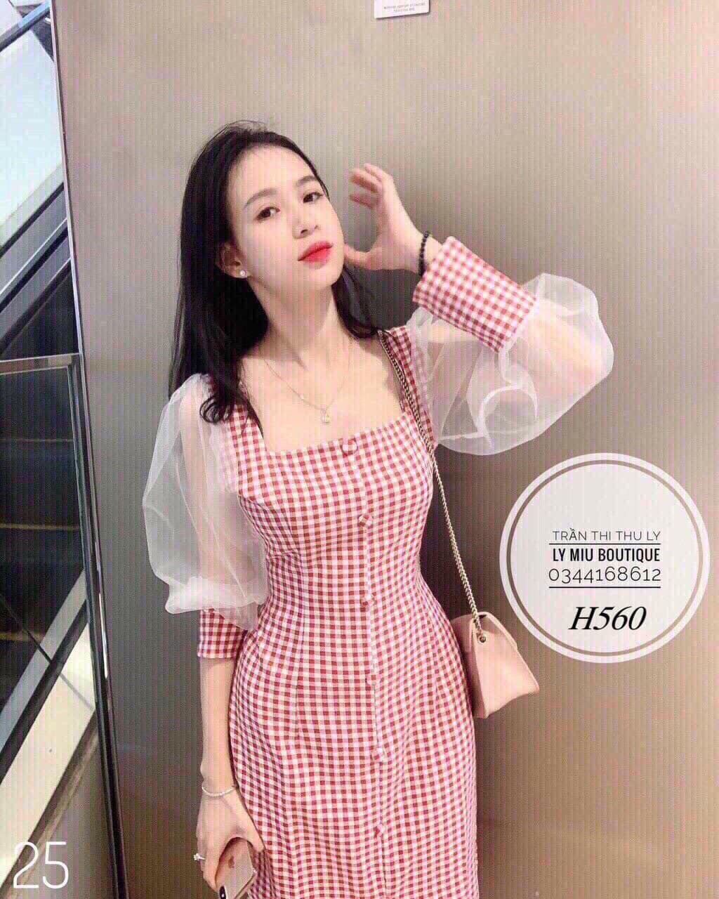 [HCM]ĐẦM CARO PHỐI TAY LƯỚI PHỒNG CỘT NƠ EO