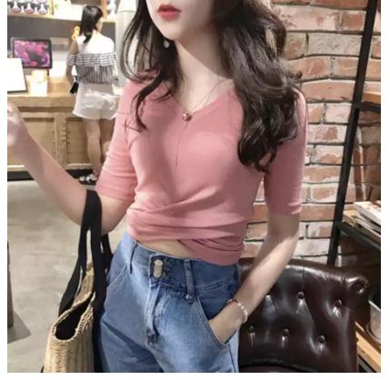 11435B1 Áo thun croptop xoắn eo tay ngắn cực đẹp, vải gân mịn dày, freesize dưới 55kg bận vừa