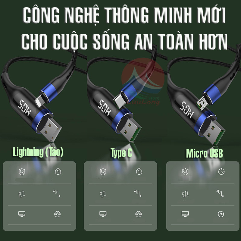 Cáp Sạc Tự Ngắt Hẹn Giờ 10h Thông Minh Chống Chai Pin Điện Thoại Màn Hình Led Điện Áp CuuLongstore