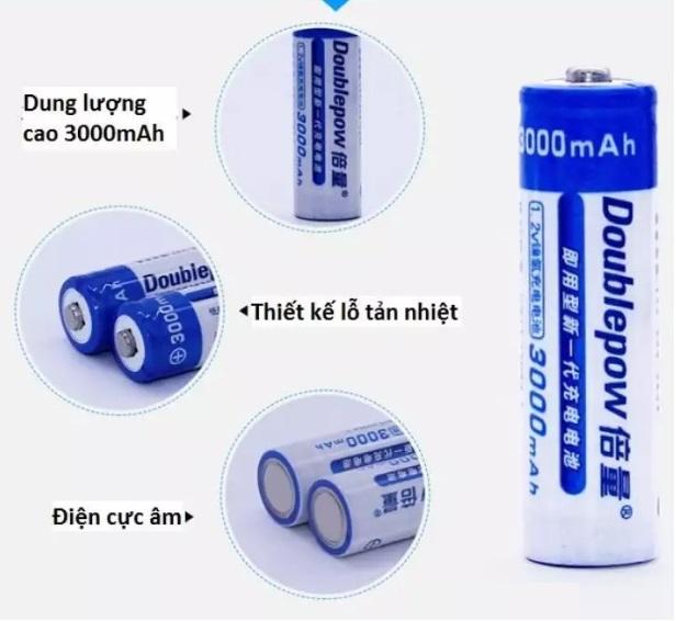 Bộ 4 pin sạc AA Double Pow 1,2V 3000mAh ( Pin tiểu)