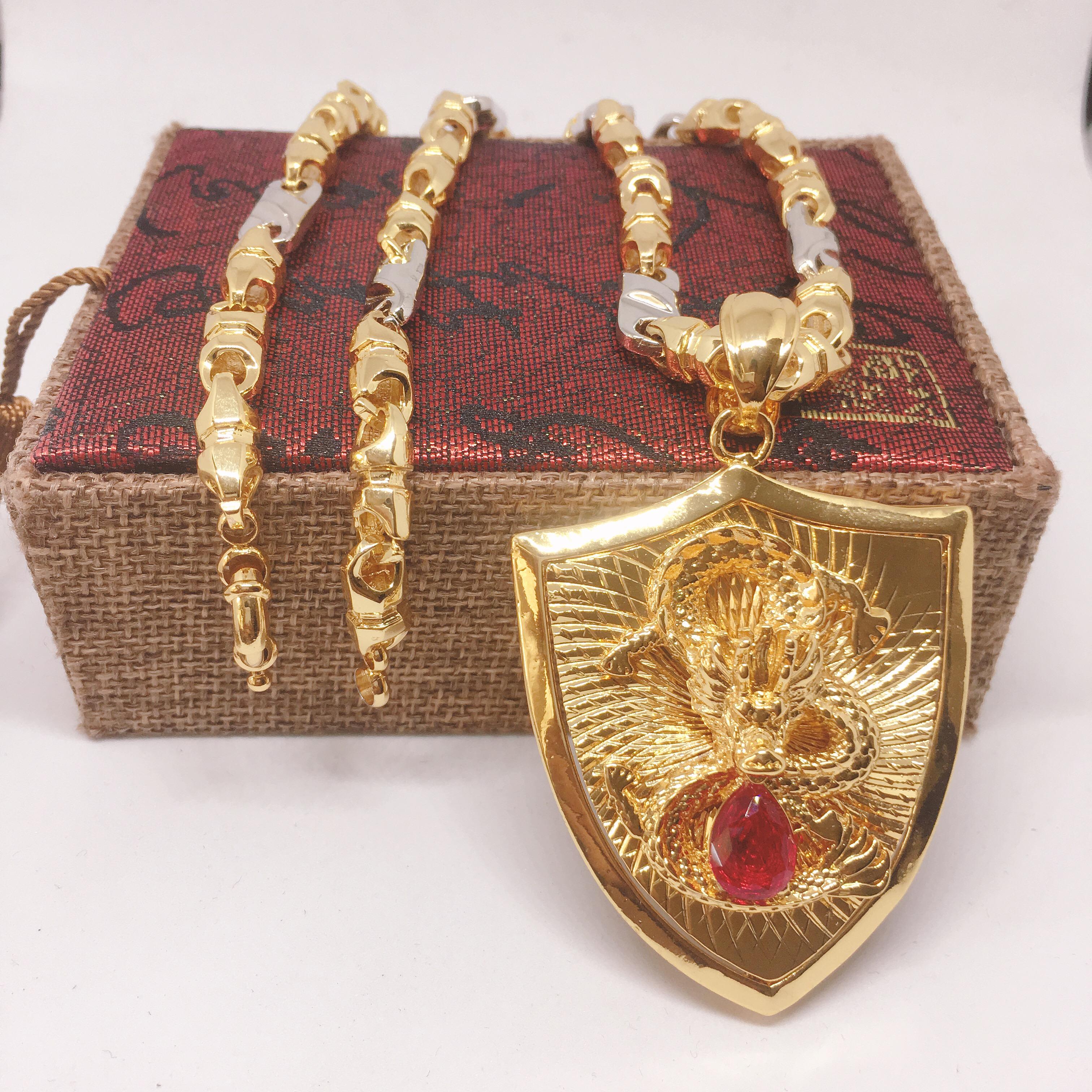 Vòng cổ Nam Vip Bạc Thái mạ vàng, Vòng Cổ Nam Phong Cách, Dây chuyền nam bạc Thái phong cách MS0010  Jewelry Bảo Tín (dây và mặt) ( Màu Vàng)