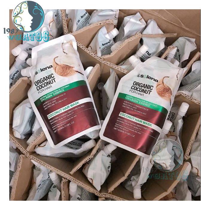 [Tặng Mũ ủ]Kem ủ tóc Dừa Selena organic mềm mượt 500ml