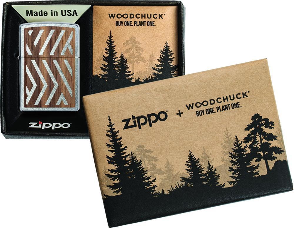 Zippo 29902 - Zippo Woodchuck Paths Heringbone Sweep Walnut Emblem