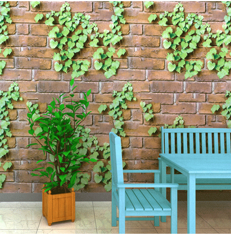 CUỘN 10M X 0.45M DECAL GIẤY DÁN TƯỜNG GẠCH XÁM LÁ XANH KEO SẴN BÓC DÁN AA034