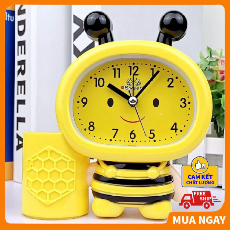 Đồng hồ báo thức cho bé hình chú ong chăm chỉ, Đồng hồ để bàn báo thức chuông kêu to, hình độc đáo dễ thương phù hợp với phòng ngủ, phòng làm việc, sử dụng pin lâu