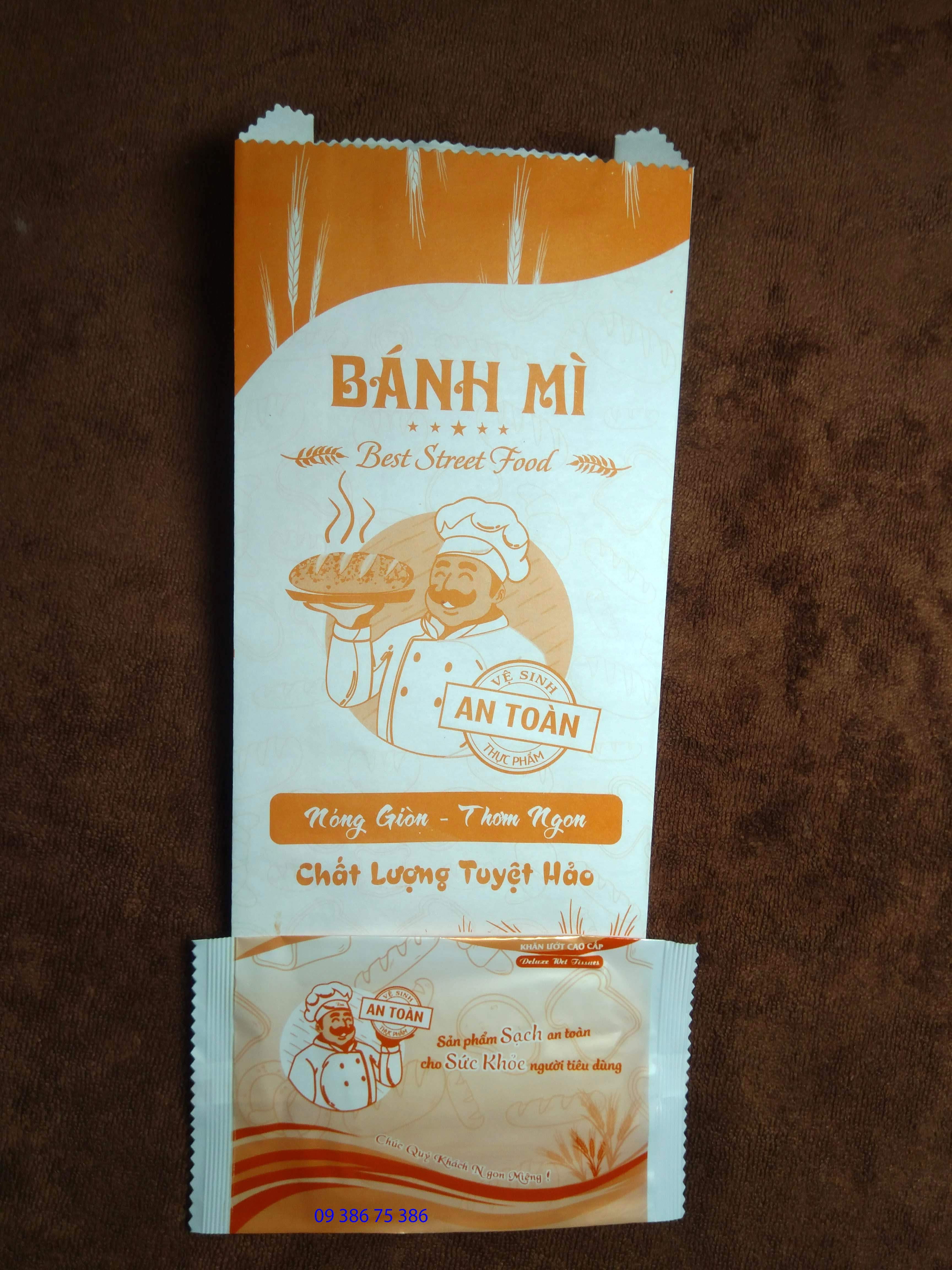 [HCM]Combo 100 Khăn lạnh Bánh Mì + 100 Bao Bánh Mì (Túi Giấy Bánh Mì)