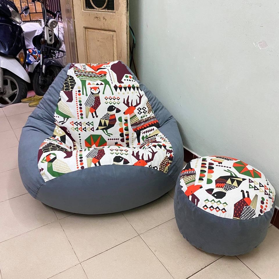 Ghế lười dáng lê họa tiết hình thú size L (90x120cm)
