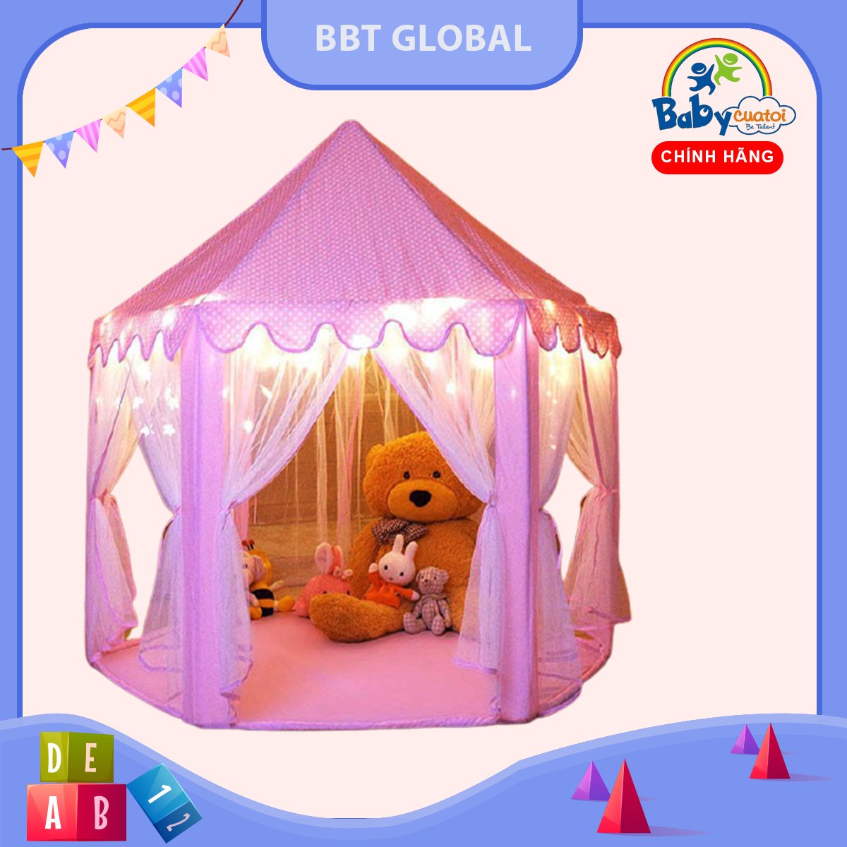 Nhà bóng công chúa lớn cho bé BBT Global có rèm 140cm 1385