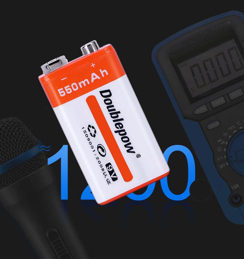Pin sạc 9V 6F22 -  550mAh (loại pin vuông) Doublepow - Pin chuẩn