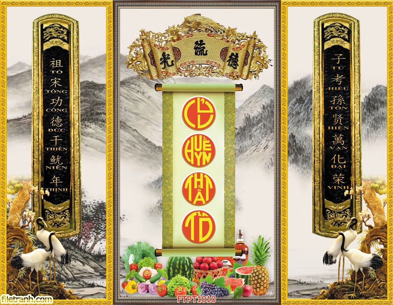 Tranh dán tường trang trí phòng thờ bàn thờ Tổ Tiên Cửu Huyền Thất Tổ CHTT1010 nhiều KT