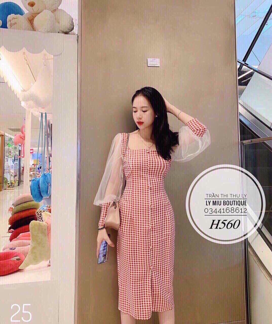 [HCM]ĐẦM CARO PHỐI TAY LƯỚI PHỒNG CỘT NƠ EO