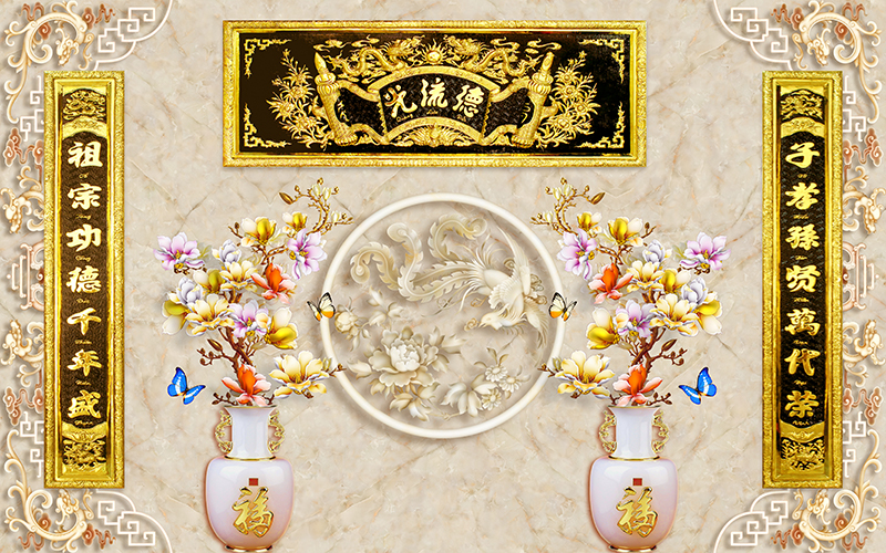 Tranh dán tường trang trí bàn thờ phòng thờ Cửu Huyền Thất Tổ CHTT005 loại cao cấp nhiều kích thước