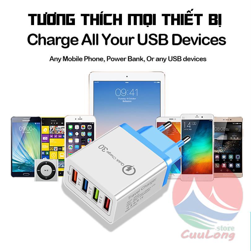 Củ Sạc Đa Năng 2A 4 Cổng USB cục sạc iphon samsun opp, cốc sạc đầu sạc điện thoại máy tính bảng có đèn led phát sáng