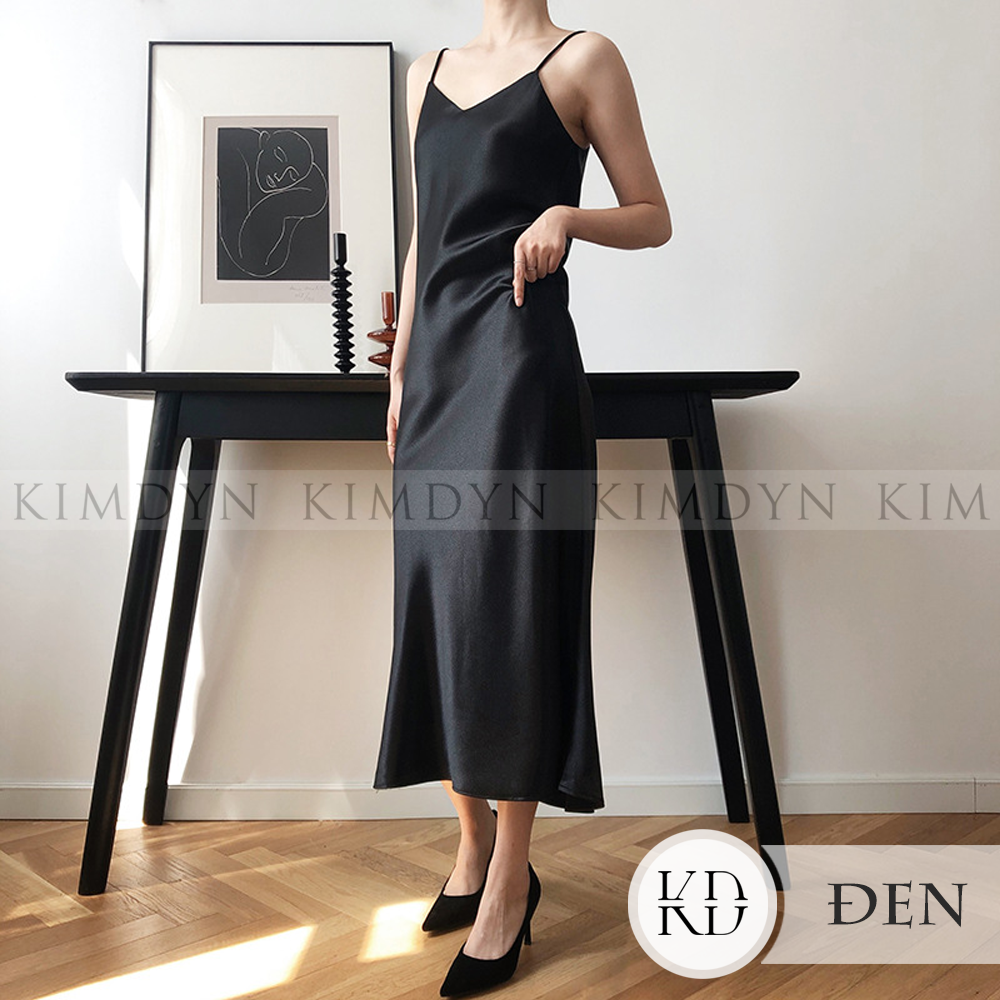 Đầm hai dây lụa satin cổ chữ V sang trọng KimDyn [KDD19]