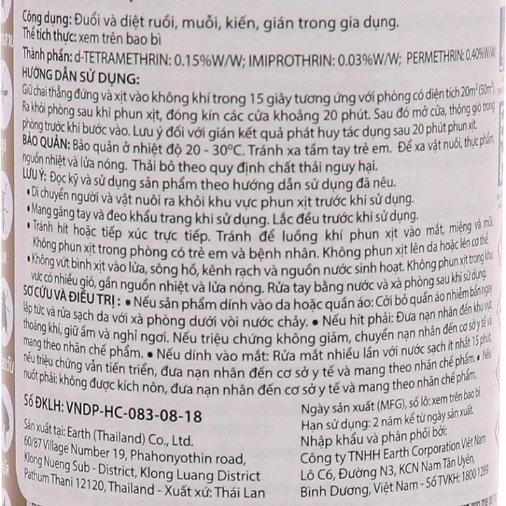 Bình xịt côn trùng (Muỗi, kiến, gián,...) ARS Jet Gold S không mùi 600ml