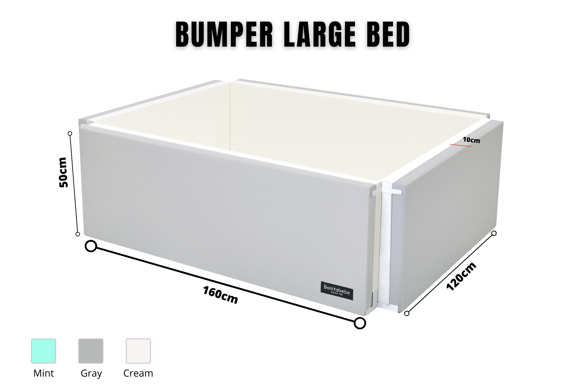 Giường Ngủ Cho Bé BonitaBeBe Bumper Bed Large 160*120*h50cm Đa Năng - Nhập Khẩu Chính Hãng HQ