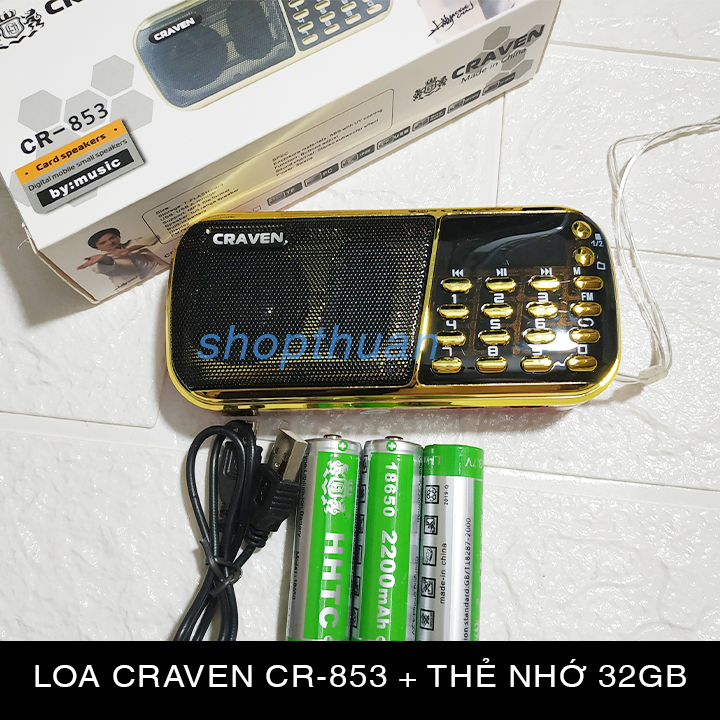 Loa craven cr-853 + thẻ nhớ 32gb - 3 pin – nghe thẻ nhớ usb fm