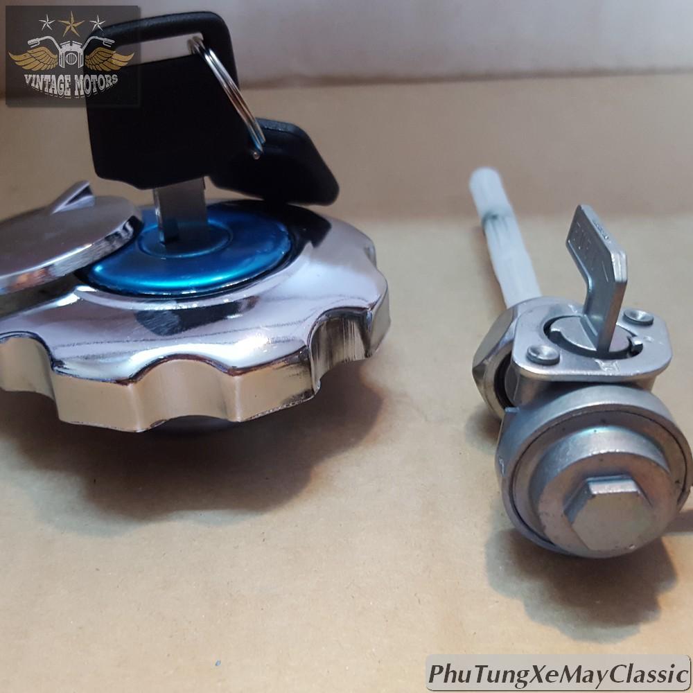 BỘ NẮP KHÓA BÌNH XĂNG CD70/90 CHO XE MÁY ĐỘ CLASSIC