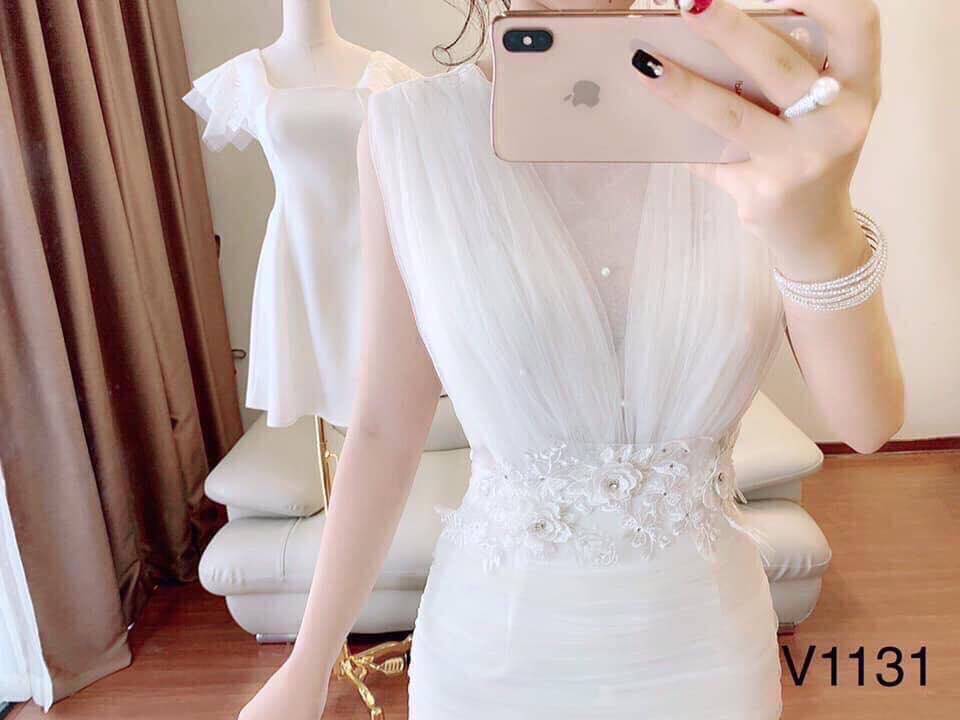 [HCM]Đầm body trắng phối ren lưới