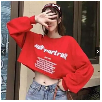 Áo Thun Croptop Nữ Dài Tay Dáng Xuông Salf-Portrait Hè Năng Động