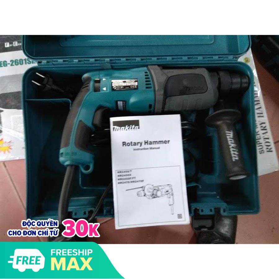 Máy khoan bê tông Makita HR2470F- 1000W, đủ 3 chức năng khoan sắt, gỗ, khoan bê tông và đục bê tông - xuất xứ Thái lan. Tặng mũi khoan 6.