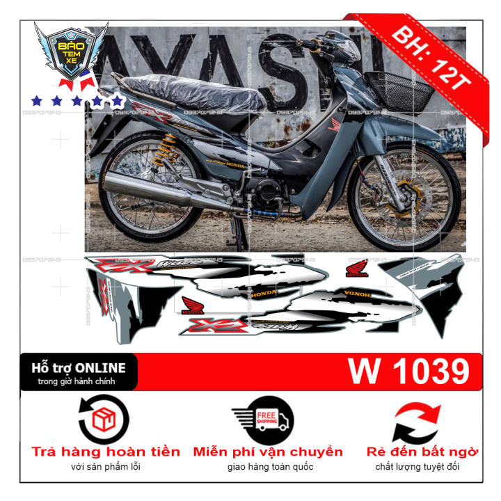 Tem rời xe wave nhỏ ZX dán xe xám xi măng