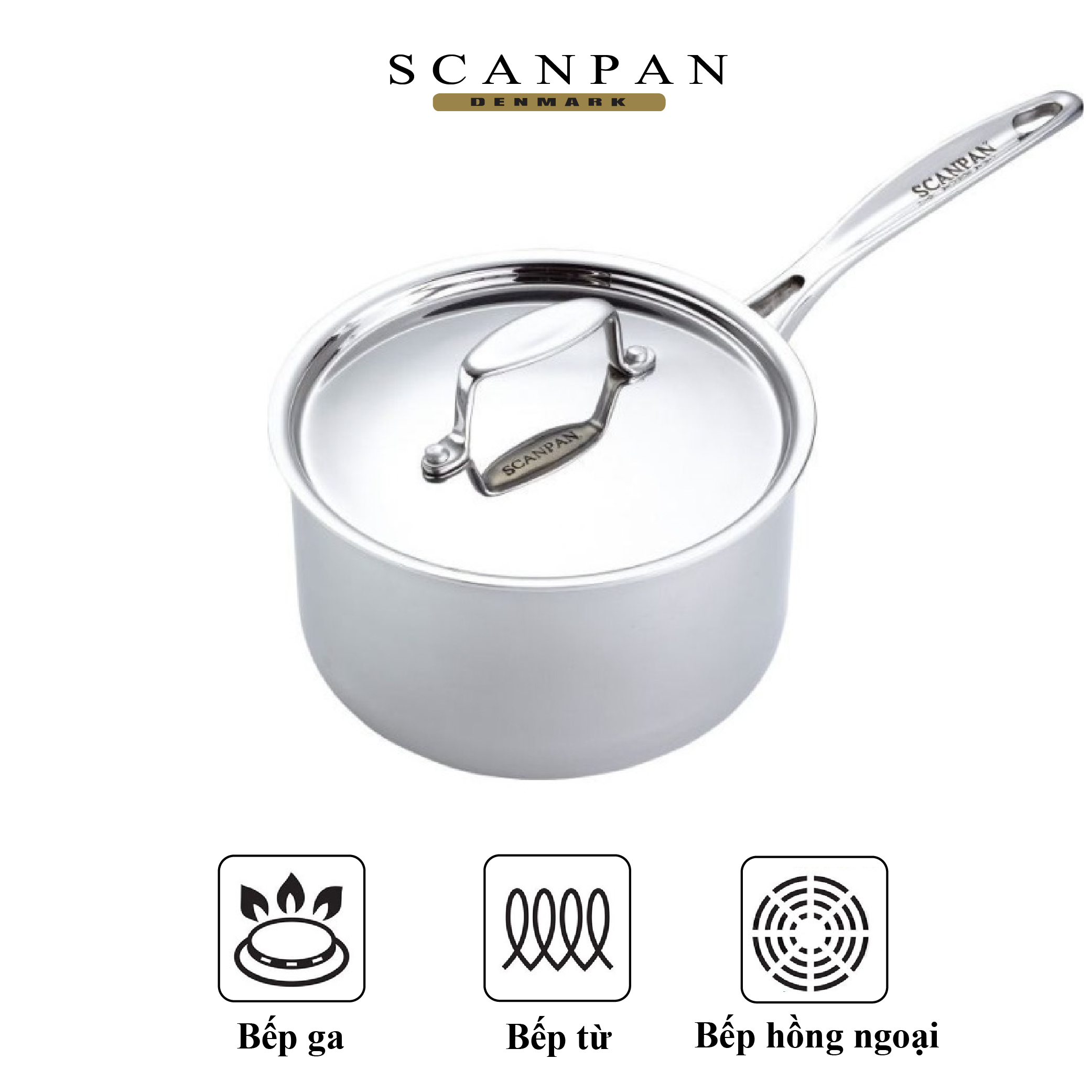 Nồi quấy bột inox Scanpan Fusion5 14cm 74231400 1,3L, chất liệu inox 18/10 cao cấp, dùng được máy rửa bát