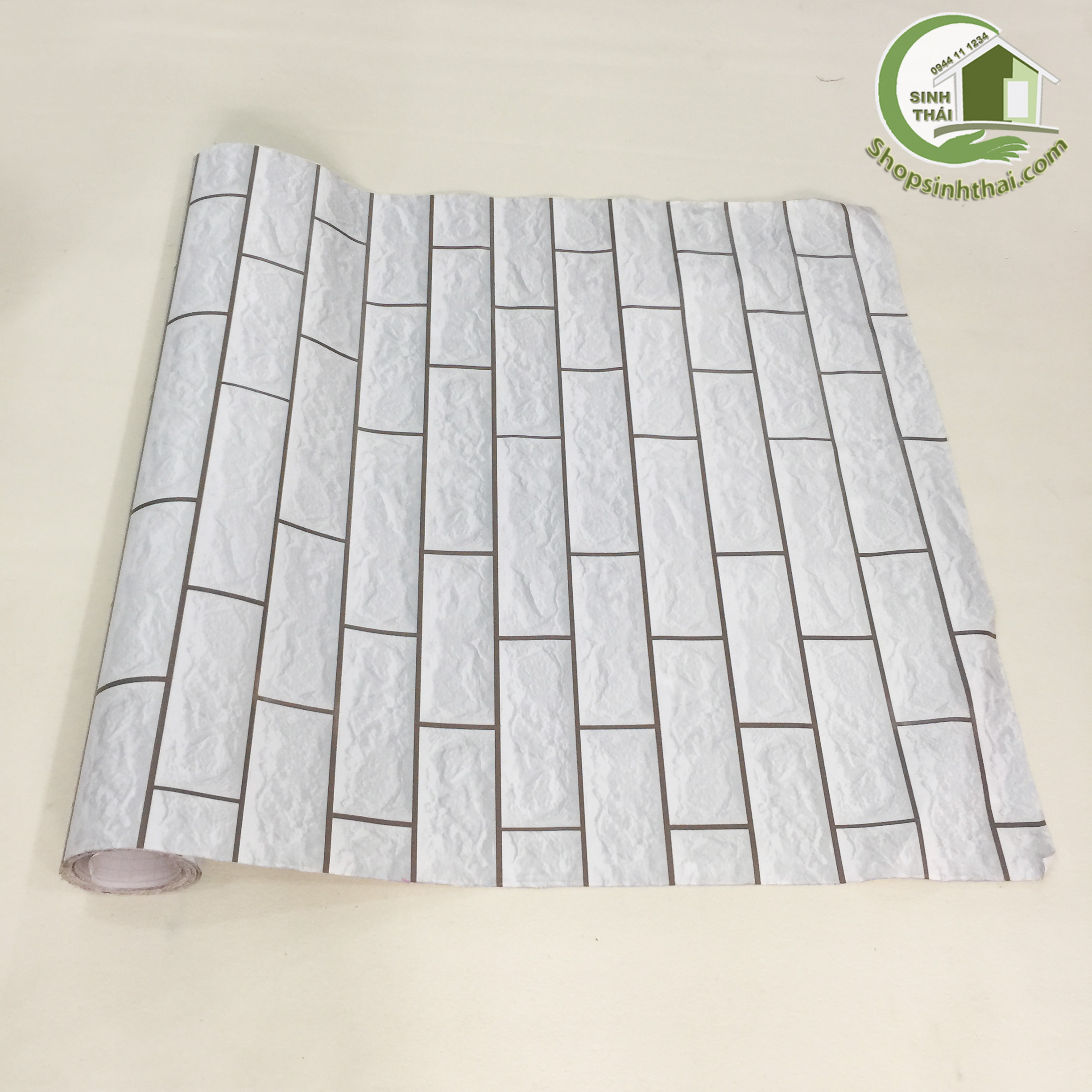 [HCM]Giấy Dán Tường Giả Gạch Màu Xám Trắng [ 50cm x khổ 120cm ] Có Sẵn Keo