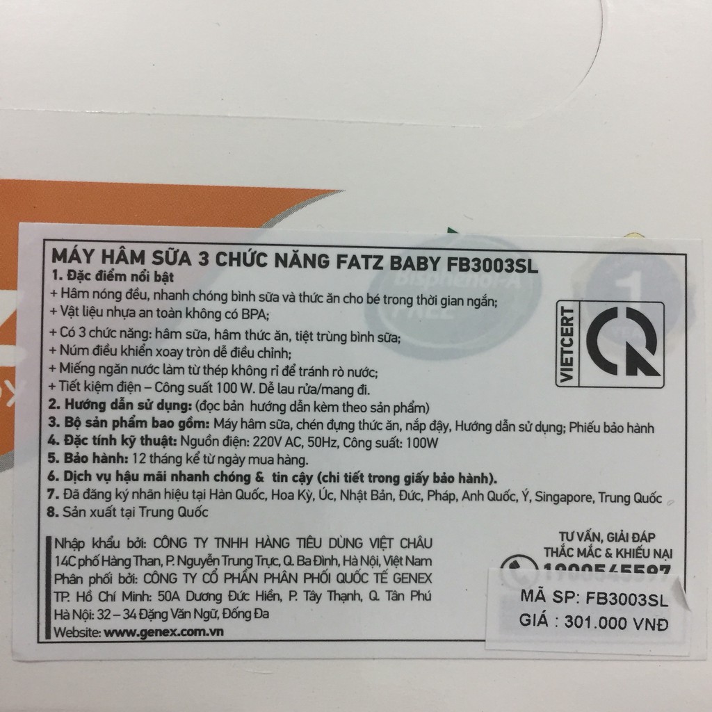 Máy hâm sữa Fatz Baby 3 chức năng FB3003SL (hâm sữa, hâm thức ăn, tiệt trùng)