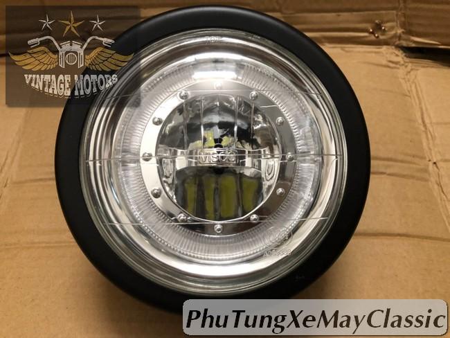 ĐÈN PHA XE MÁY ĐỘ CLASSIC - Đèn pha led viền xanh độ Harley Cafe Racer Tracker Chopper Bobber CG125 SU GN125 CD 67 WIN Honda Yamaha Suzuki