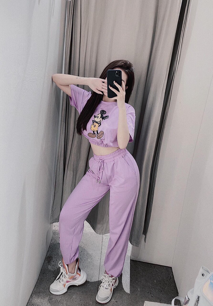 SÉT BỘ THỂ THAO CROPTOP IN CHUỘT DỄ THƯƠNG