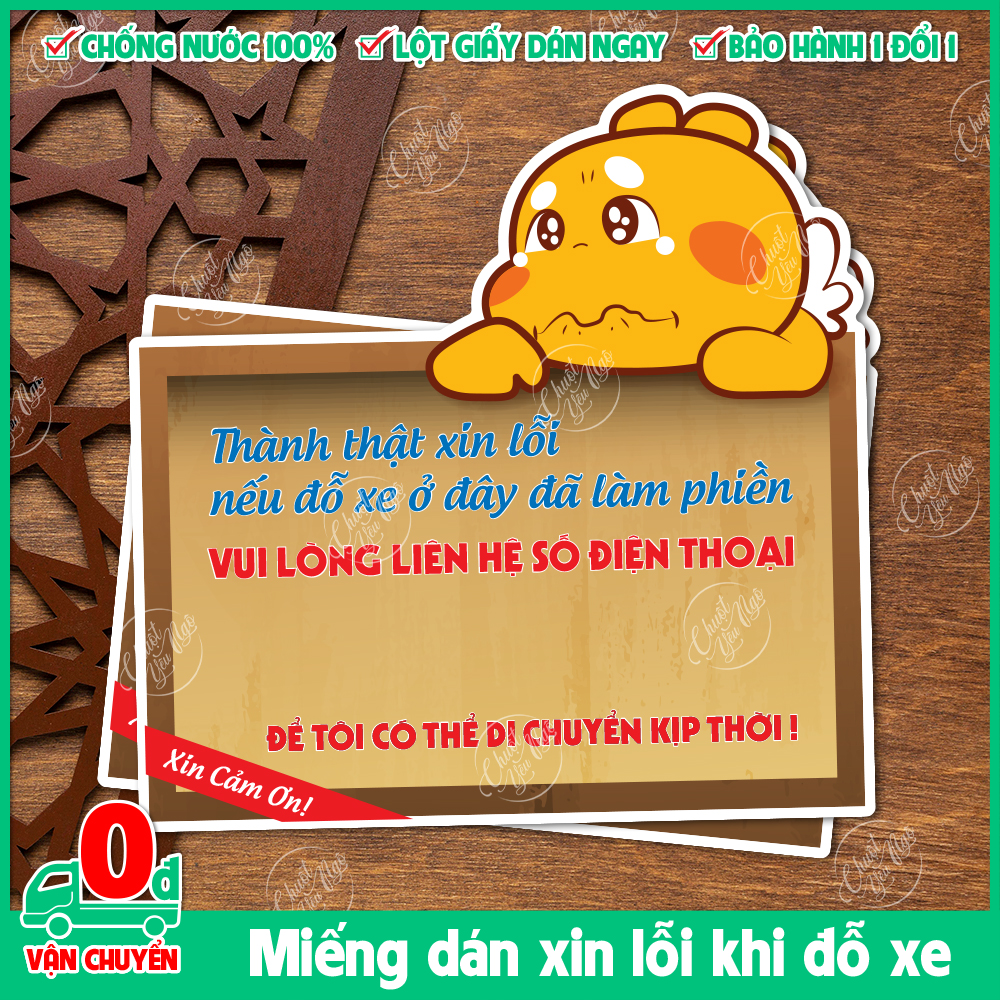 Combo 2 miếng dán xin lỗi đậu xe đã làm phiền khi đỗ xe tự ghi số điện thoại chống nước