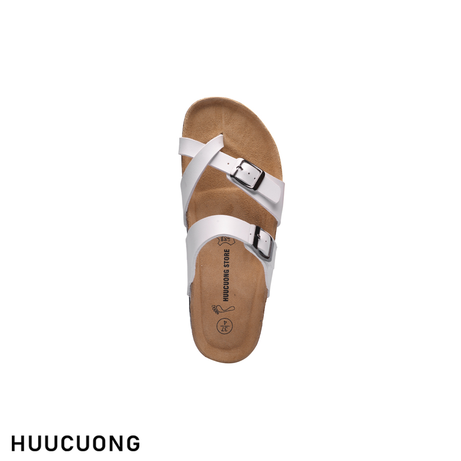 Dép đế trấu nữ xỏ ngón trắng da pu trắng