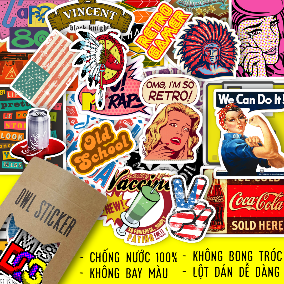 [HCM]Bộ hình dán RETRO sticker chống nước cao cấp không bay màu