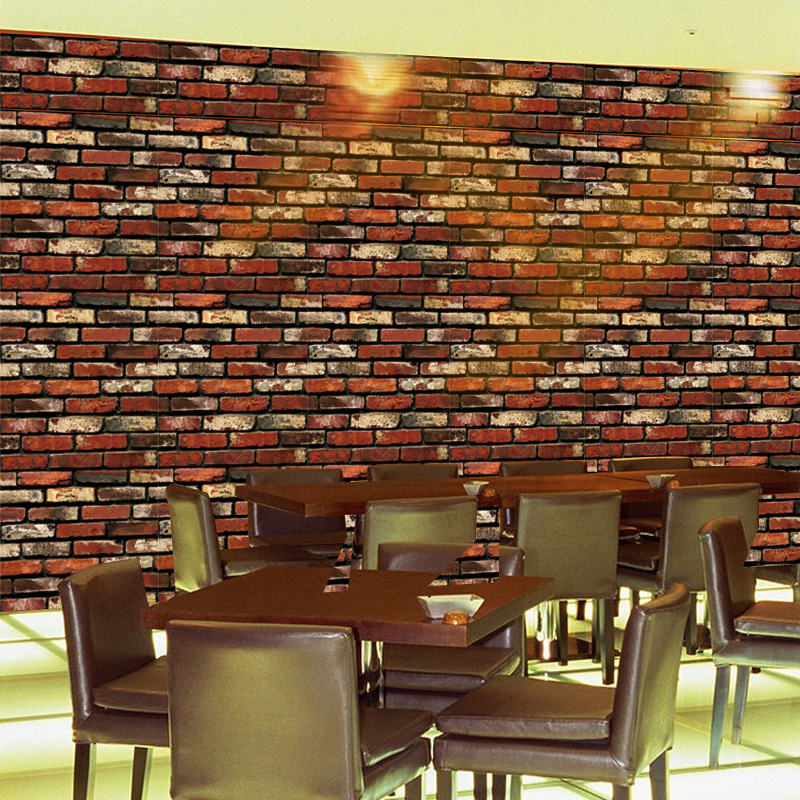 Cuộn 10m x 0.45m decal giấy dán tường gạch 3d đỏ keo sẵn bóc dán aa117