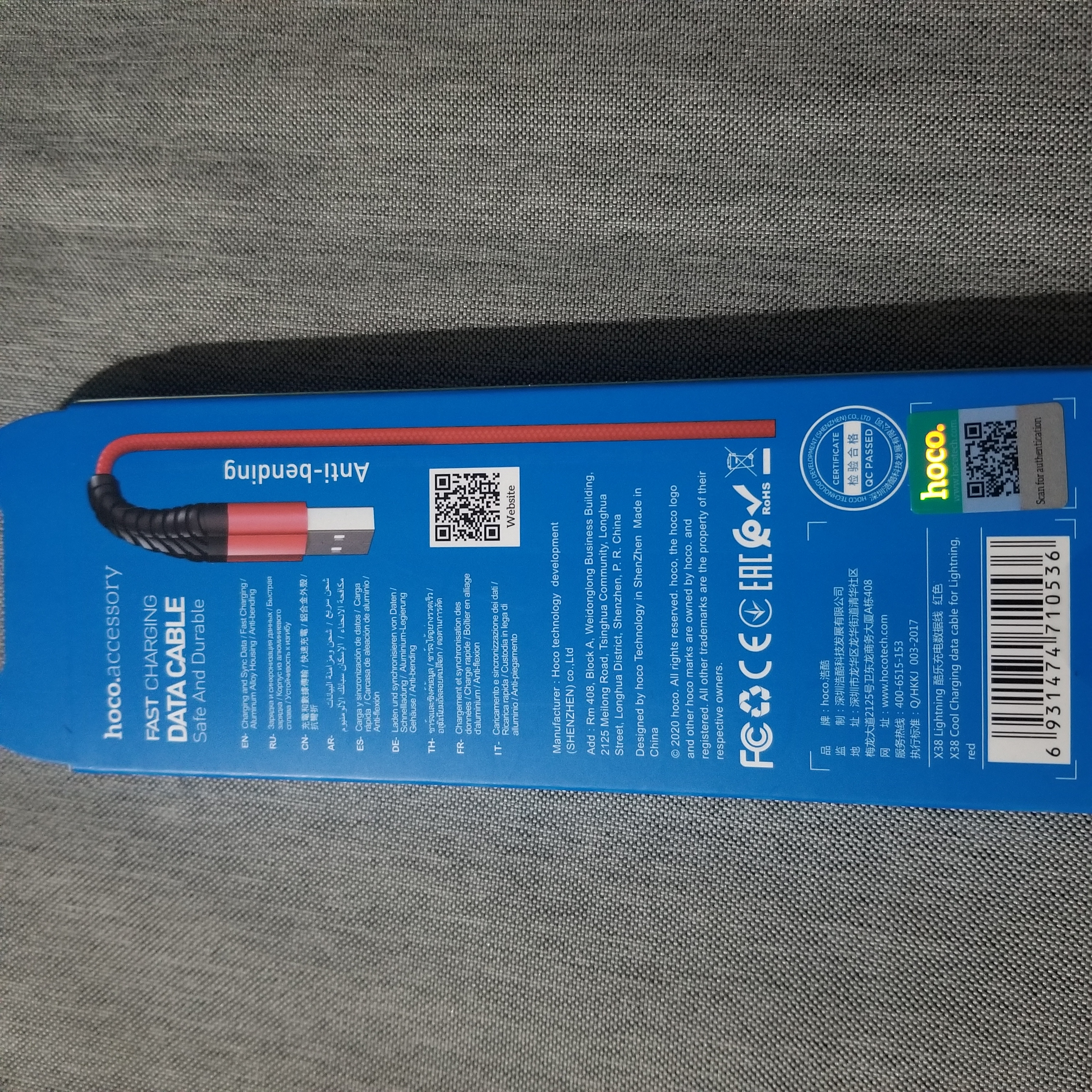 [Thương Hiệu HOCO] Cáp sạc Hoco X38 Lightning(2.4A, Sạc nhanh,  1 Mét)  - màu ngẫu nhiên