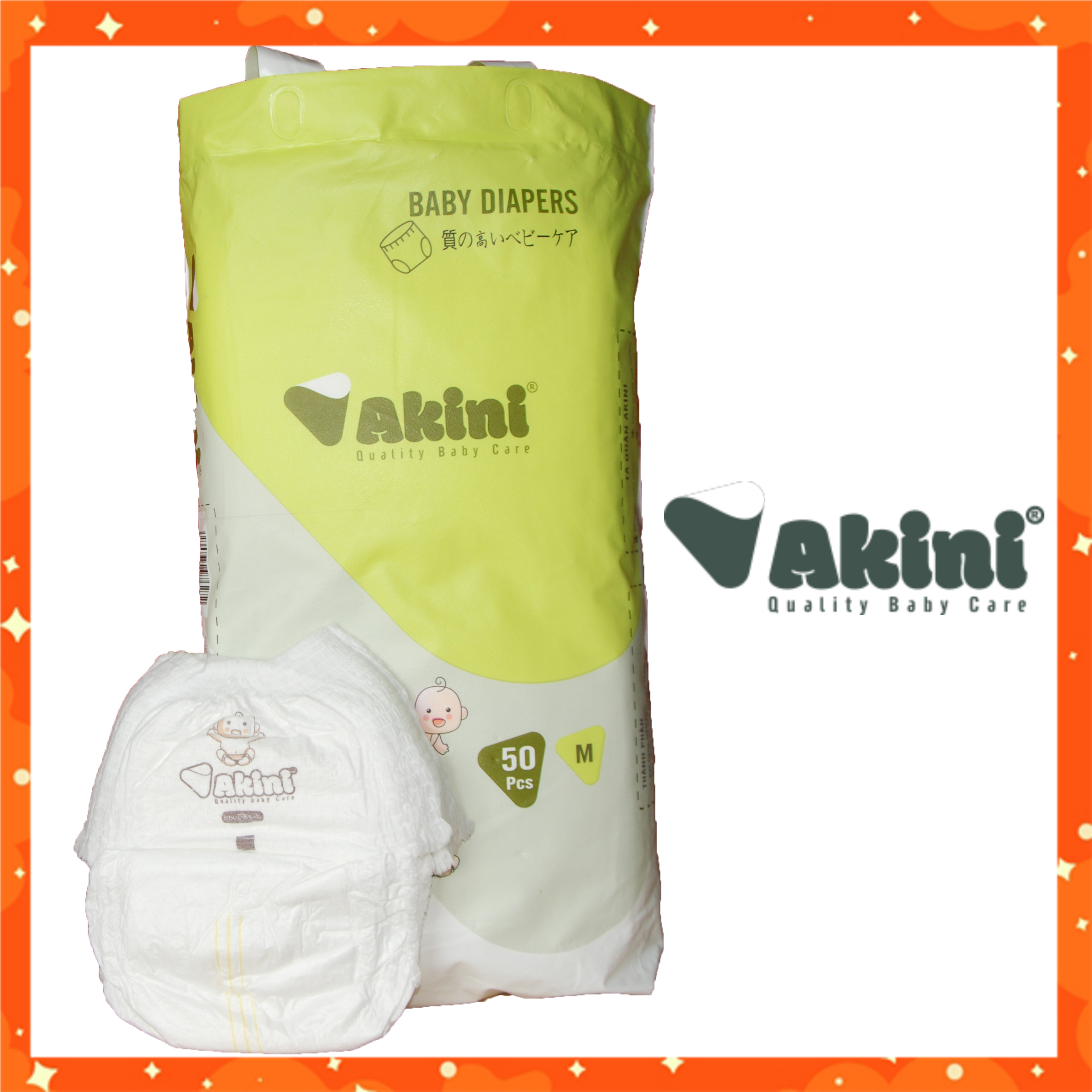 [Giảm 30K vận chuyển + quà] Combo 100 miếng bỉm quần Akini cho bé đủ size - mỏng mềm (tặng 2 miếng + vòng dâu tằm cho bé)