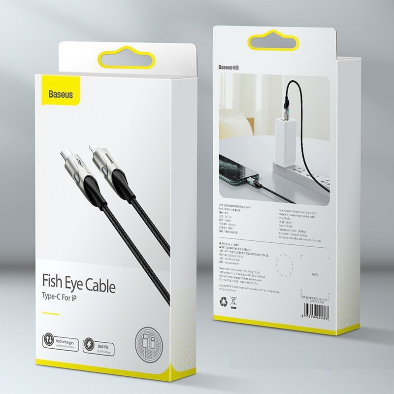 Cáp sạc Siêu Bền PD lightning LED 18W Lightning Baseus Fish Eye Type C PD 18W dành cho iPhone / IPad