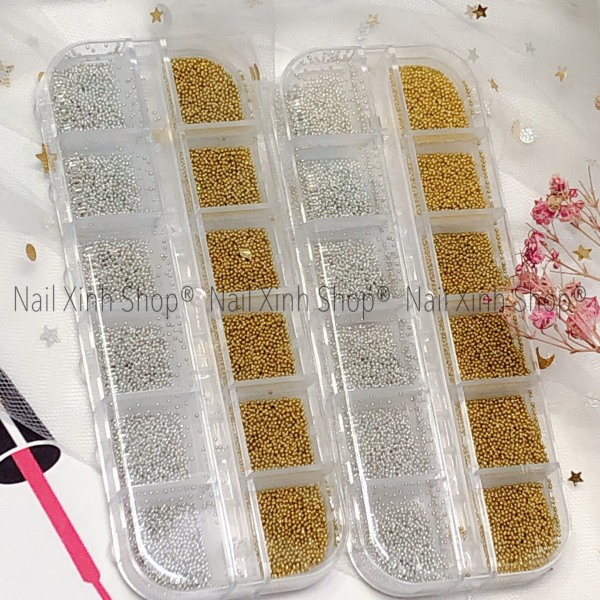 [HCM]Khay 12 ô bi hạt gắn móng nailbi hạt nail vàng + trắng - full size phụ kiện nail chuyên dụng