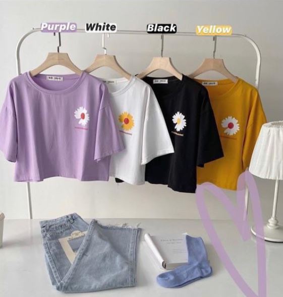Áo thun nữ ❤️freeship❤️ áo croptop hoa cúc siêu hot