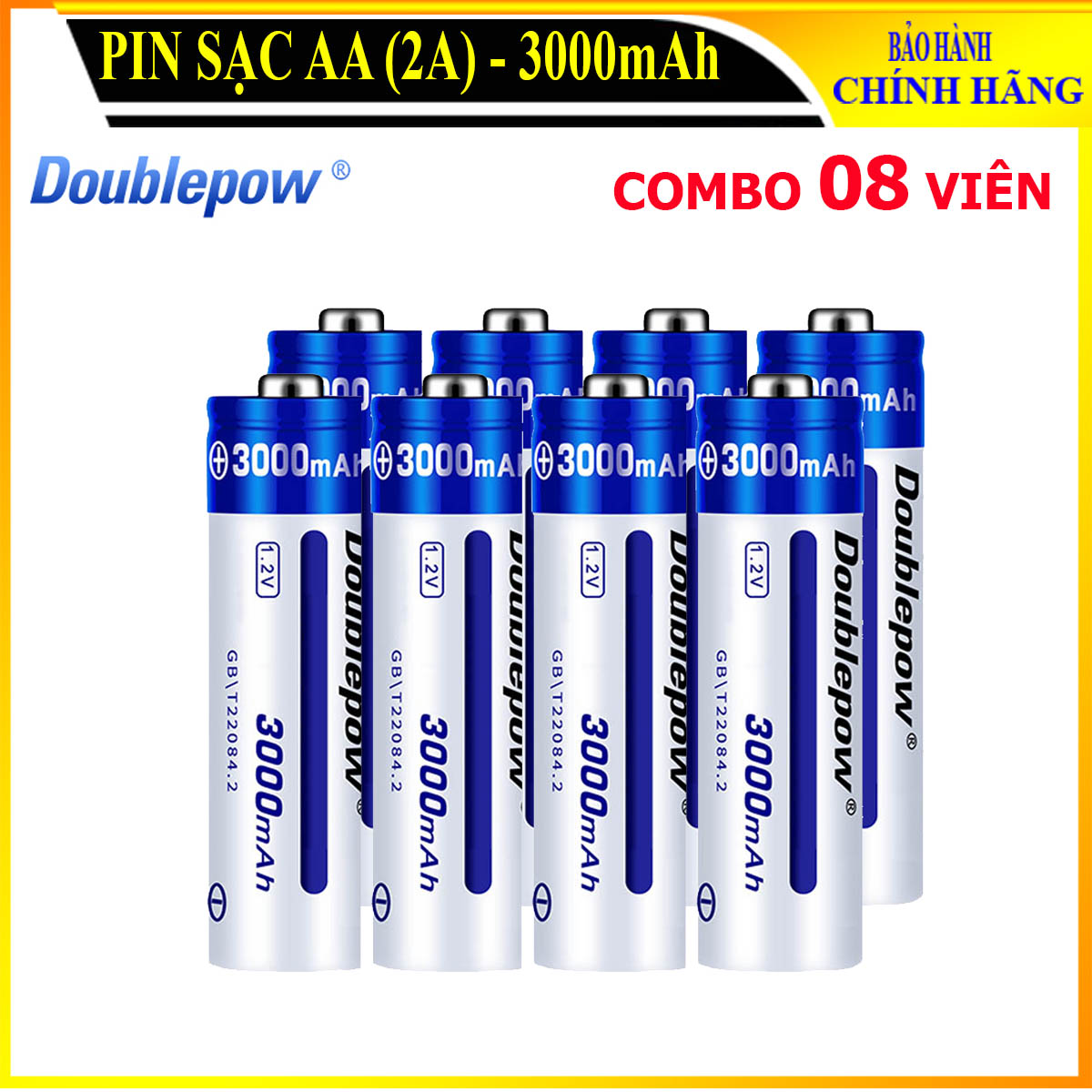[Combo 8 viên] Pin tiểu sạc AA 3000mAh Doublepow cao cấp (pin xanh) - Bảo hành chính hãng