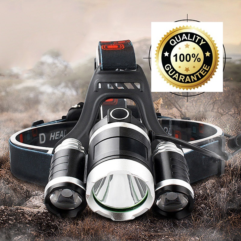 Đèn đeo đầu 3 bóng Công nghệ LED XML Cree T6 Cực HOT hiện nay - Đèn pin đội đầu,đeo trán 2 pin sạc 3 bóng led siêu sáng chống nước.