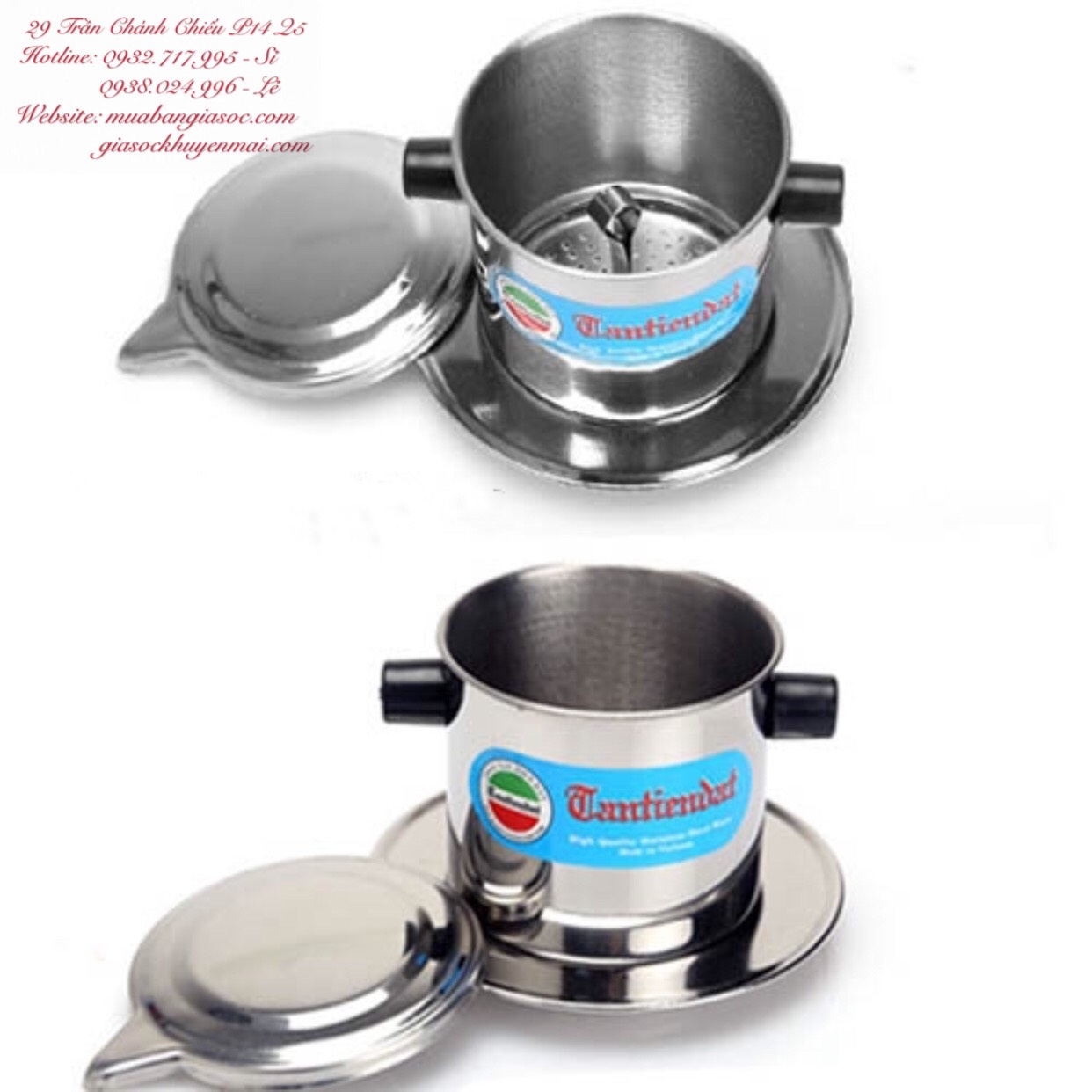 Phin pha cà phê inox số 6 pha được 1~2 ly, inox sáng bóng,