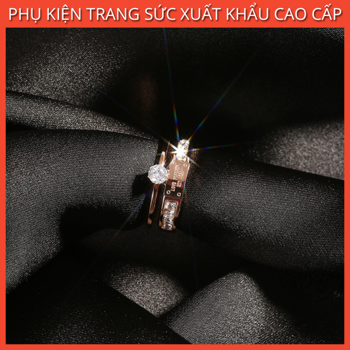 Nhẫn Nữ Đẹp, Nhẫn Titan Ko Đen Mẫu MK Đính Đá