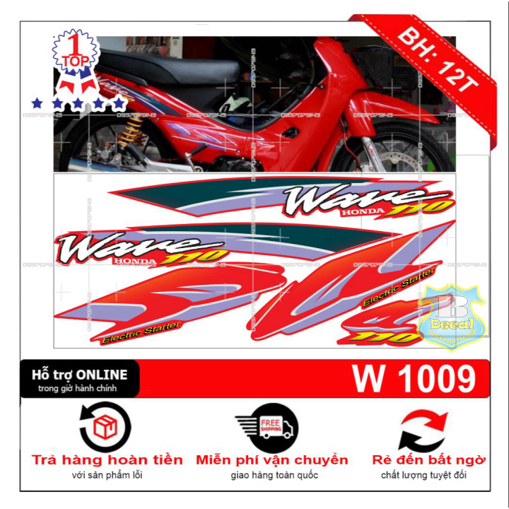 Tem rời wave nhỏ đời đầu mẫu zin dán xe đỏ