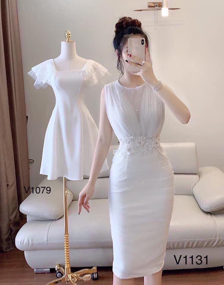 [HCM]Đầm body trắng phối ren lưới