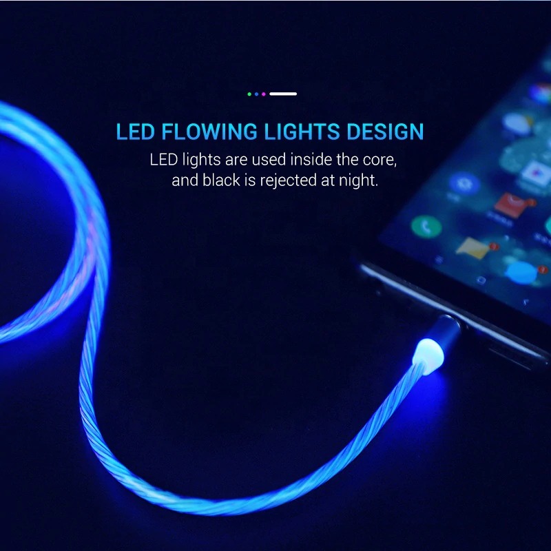 Cáp Sạc Điện Thoại Phát Sáng Nam Châm Đa Năng 3 Đầu Sạc, Đèn Led Dòng Chảy, Chống Xoắn Gãy Gập, dây sạc từ tính nhiều đầu