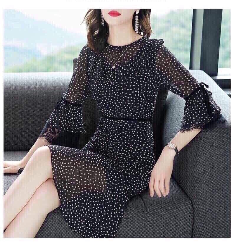 Đầm đuôi cá, voan chấm bi (ảnh thật)