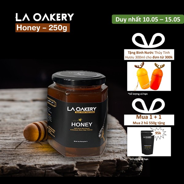 [Flash sale 50%] Mật ong nguyên chất La Oakery hoàn toàn tự nhiên tốt cho sức khoẻ cả gia đình chứa vitamin và chất khoáng từ 100% thiên nhiên B250g